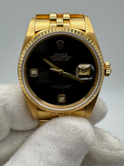 Rolex Datejust 36 Full Gold 18K OEM Factory Onyx Dial 1986 (Service Papers)