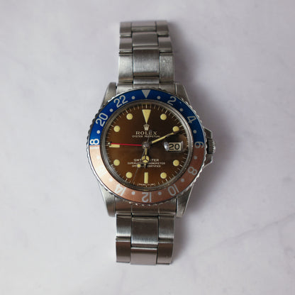 Rolex GMT-Master 1675 Glossy Gilt Tropical Dial Extremely Rare B+P 1966 (Full-Set/Serviced)