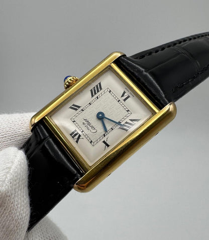 Cartier Tank Vermeil Gold Plated Quartz White Roman Dial
