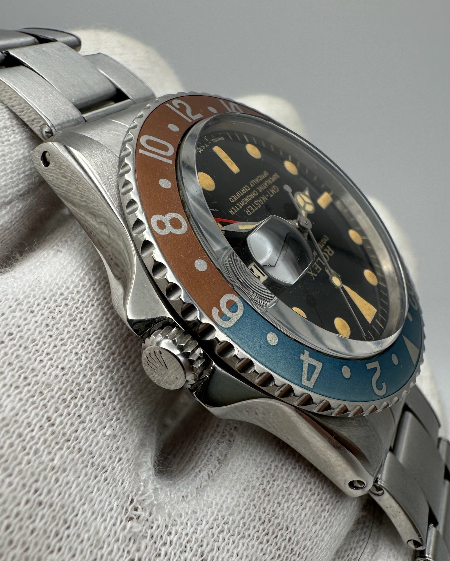 Rolex GMT-Master 1675 PCG Cornino Glossy Gilt Heavy Patina Zinc Sulfide Pepsi 1960 (Serviced)