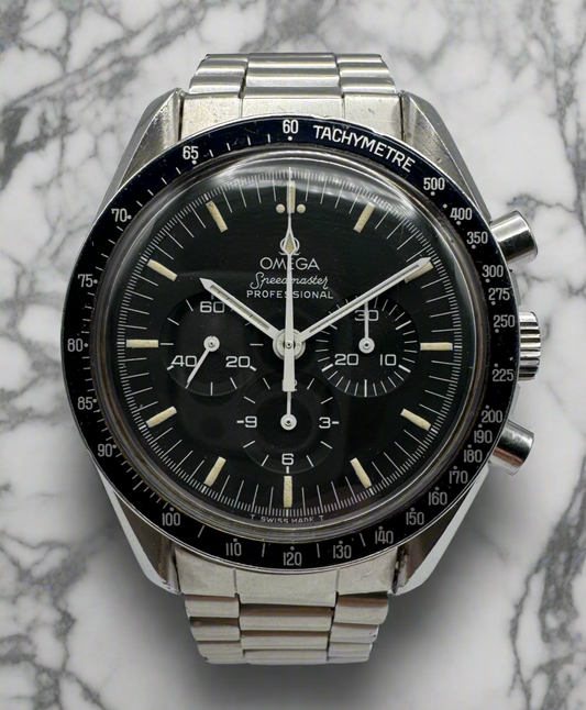 Omega Speedmaster Professional Moonwatch Full Steel Tritium Dial Blue Insert 1970’s (Unpolished)