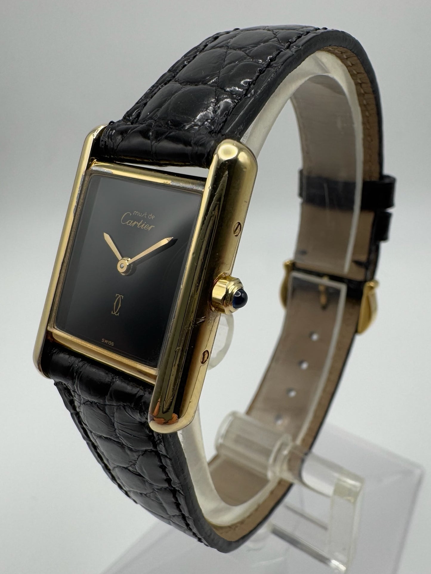 Cartier Tank Vermeil Gold Plated Quartz Black Dial 1986 (Full-Set)