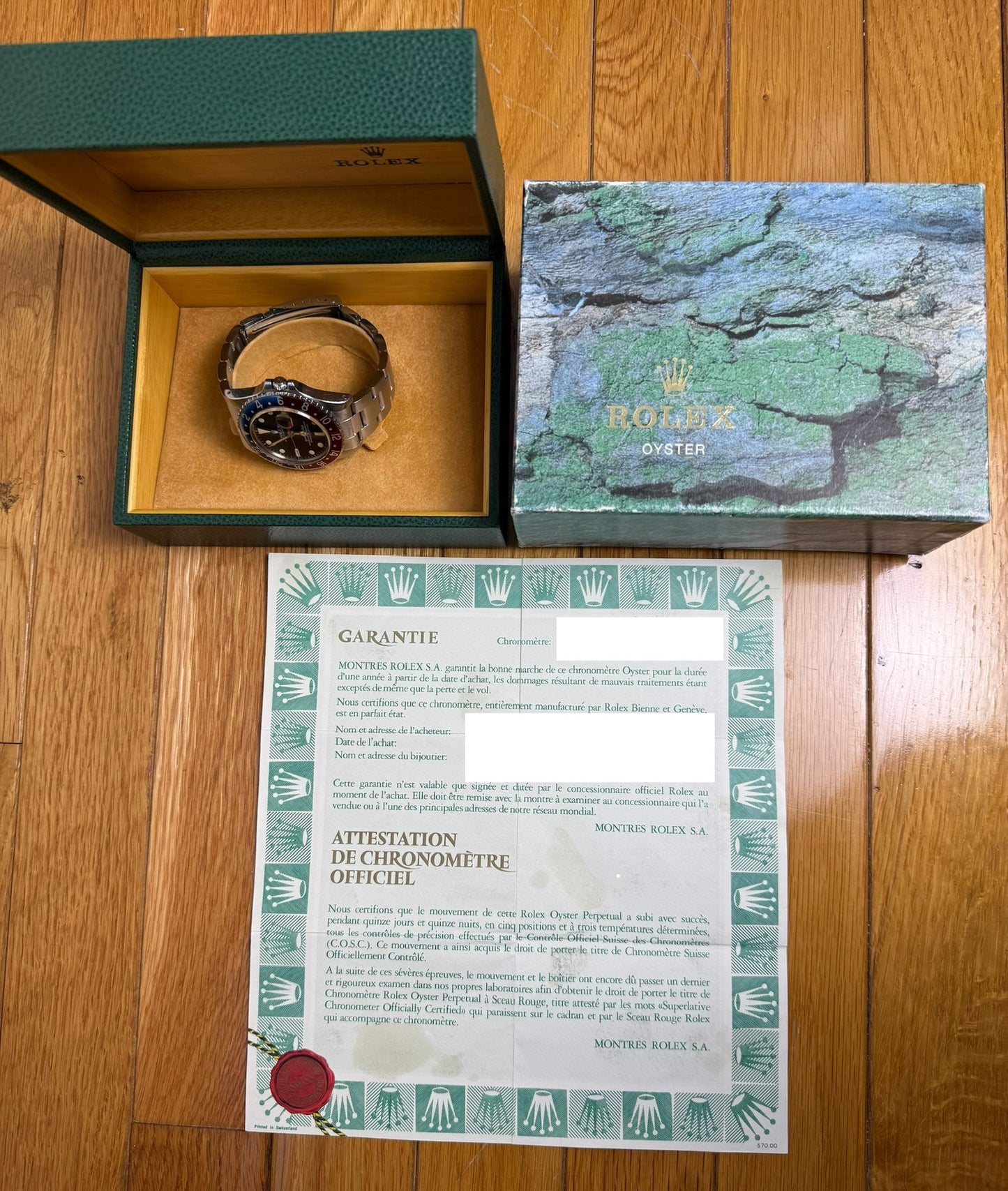 Rolex GMT-Master 16750 Pepsi Matte Dial Yellow Patina 1980 (Full-Set/Unpolished)