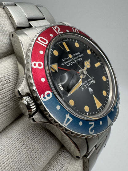 Rolex GMT-Master 1675 MK1 Long E Full Steel Faded Bezel Red Back Insert Heavy Patina Zinc Sulfide 1967 (Serviced)