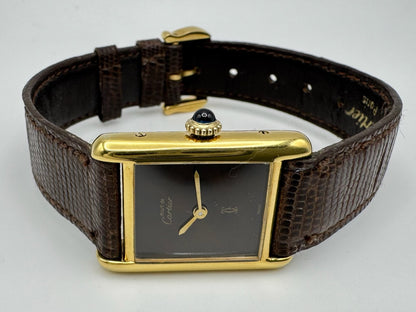 Cartier Tank Vermeil Gold Plated Manual Winding Burl Wood Dial