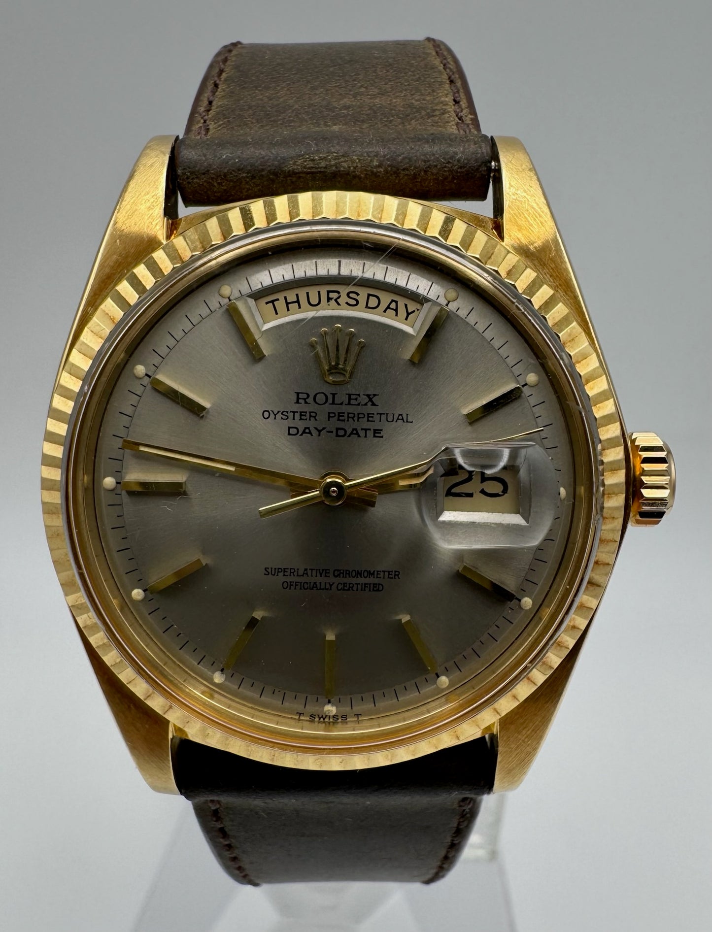 Rolex Day-Date 36 18K Yellow Gold Head Very Rare Dark Grey Dial 1973 (Serviced)