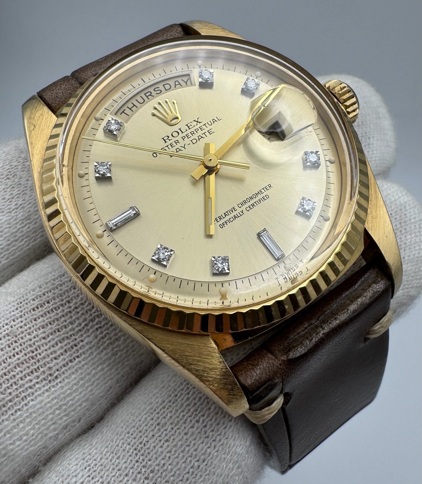 Rolex Day-Date 36 Yellow Gold Head 18K Factory Diamond Dial 1977 (Service Papers/Serviced)