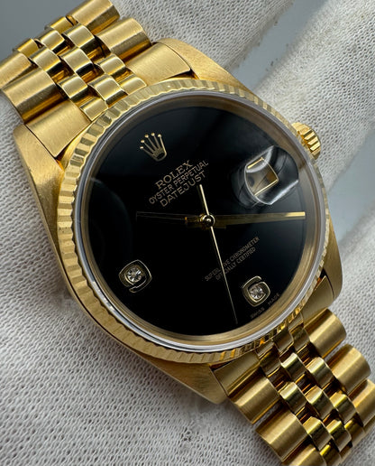 Rolex Datejust 36 Full Gold 18K OEM Factory Onyx Dial 1986 (Service Papers)