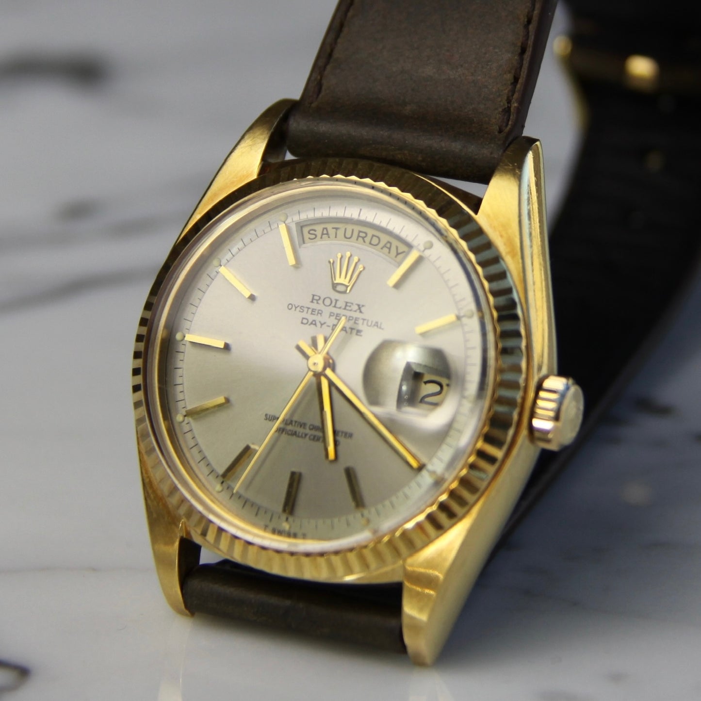 Rolex Day-Date 36 18K Yellow Gold Head Very Rare Dark Grey Dial 1973 (Serviced)