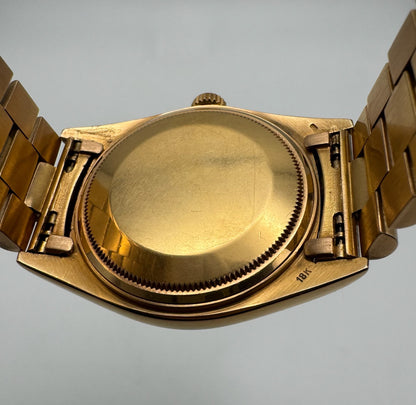 Rolex Day-Date 36 Full Rose Gold Ultra Rare Tropical Dial Arabic Disks 1973 (Unpolished/Serviced)