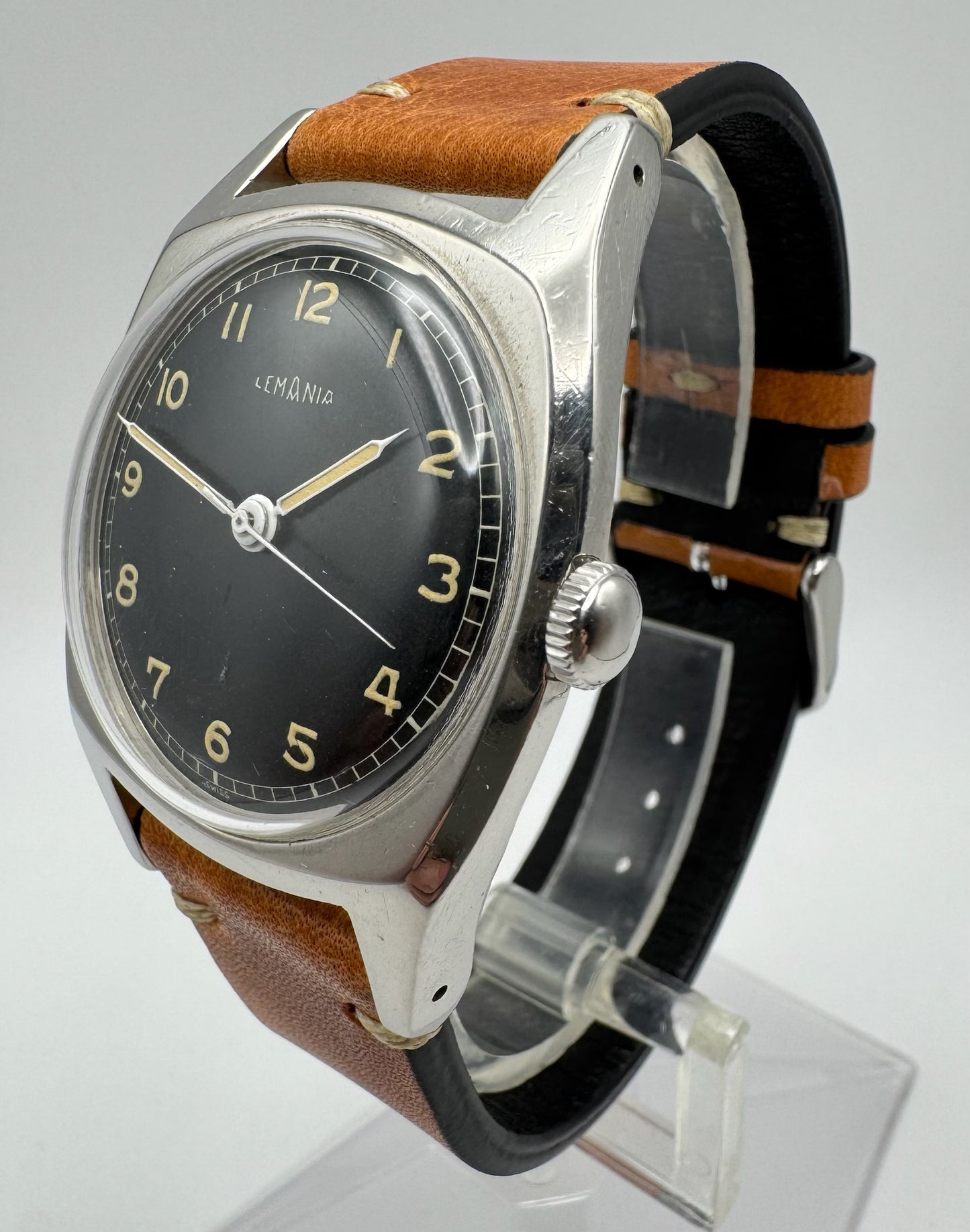 Lemania WWII Majetek Czech Air Force Steel Yellow Patina Military Pilot’s Watch 1939 (Serviced)