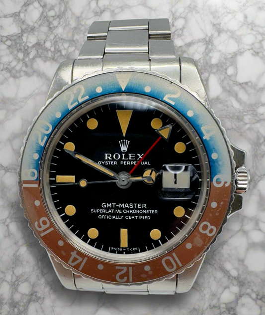 Rolex GMT-Master 1675 MK1 Long E Pumpkin Patina Faded Red Back Insert 1968 (Full-Set/Unpolished)