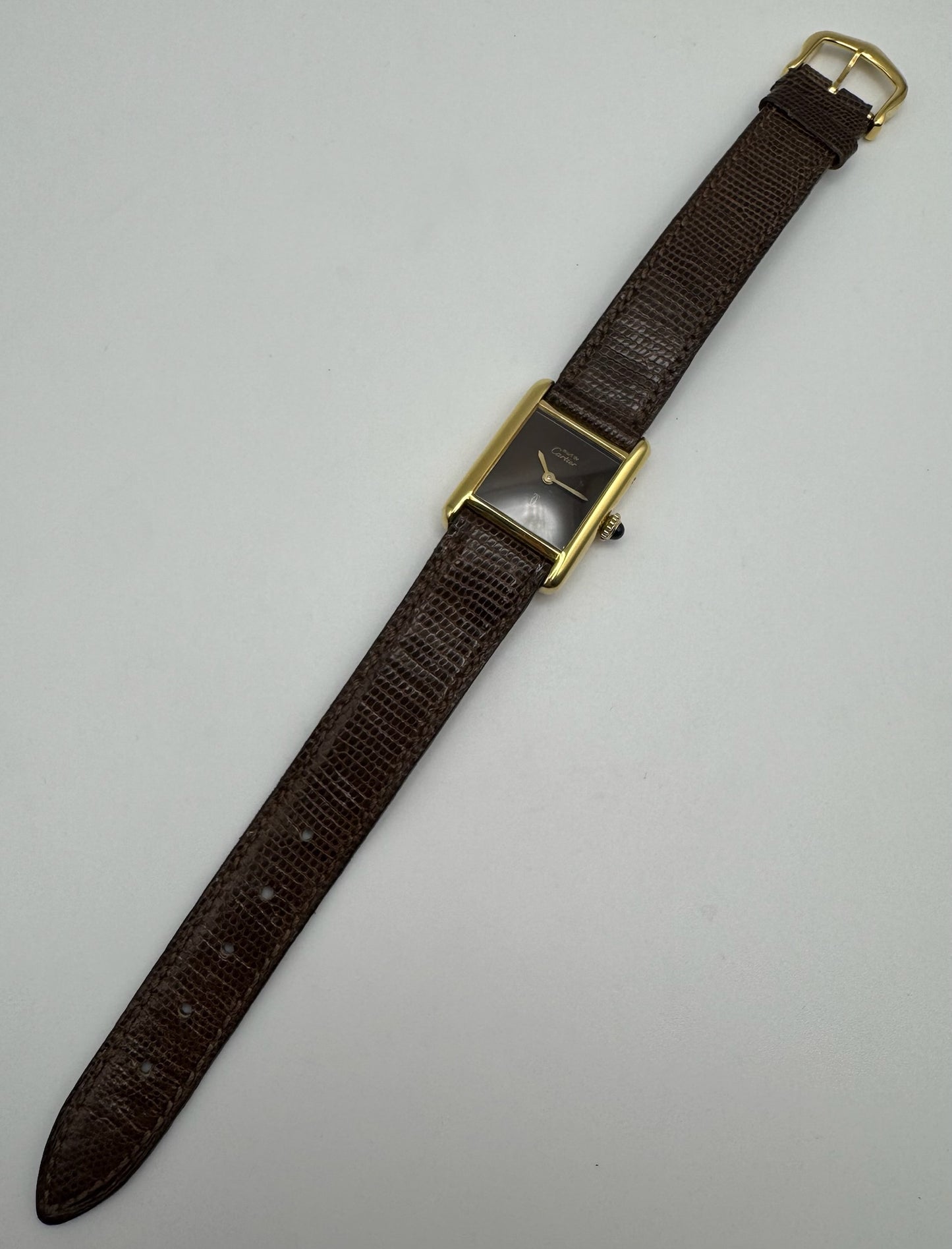 Cartier Tank Vermeil Gold Plated Manual Winding Burl Wood Dial