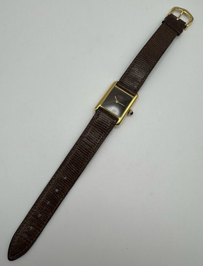 Cartier Tank Vermeil Gold Plated Manual Winding Burl Wood Dial