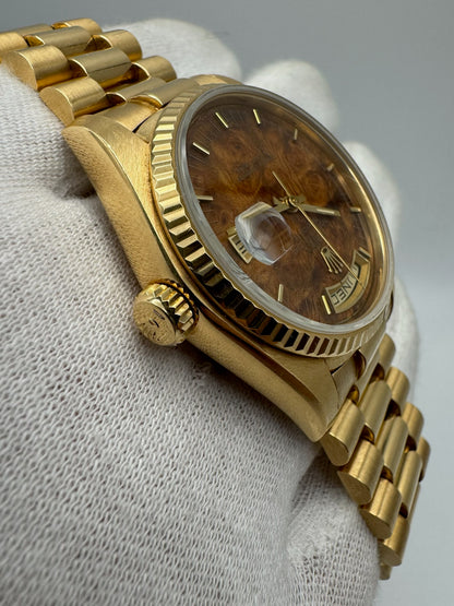 Rolex Day-Date 36 Full Gold Rare Wood Dial 1982 (Full-Set/Unpolished/Serviced)