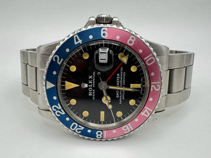 Rolex GMT-Master 1675 MK2 Yellow Patina Faded Red Back Pepsi Bezel 1972 (Unpolished/Serviced)