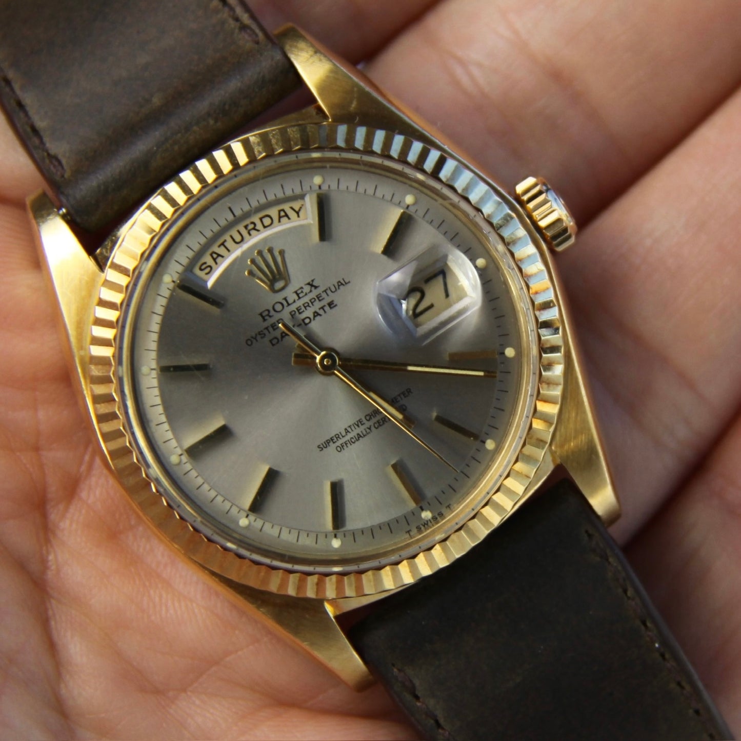 Rolex Day-Date 36 18K Yellow Gold Head Very Rare Dark Grey Dial 1973 (Serviced)
