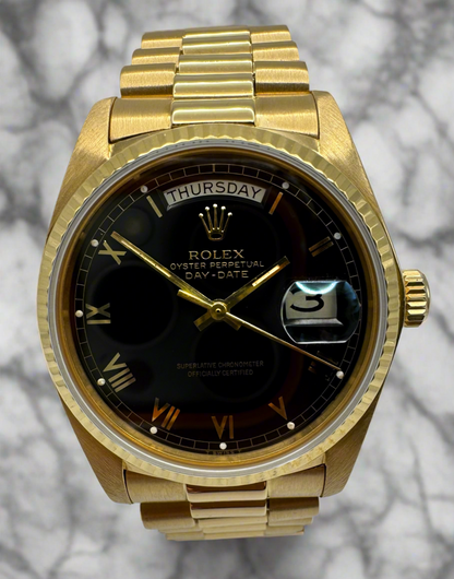 Rolex Day-Date 18K Full Gold OEM Black Roman Dial 1979