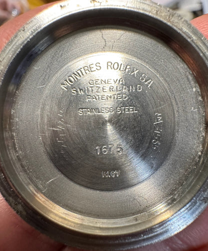 Rolex GMT-Master 1675 MK1 Long E Full Steel Faded Bezel Red Back Insert Heavy Patina Zinc Sulfide 1967 (Serviced)