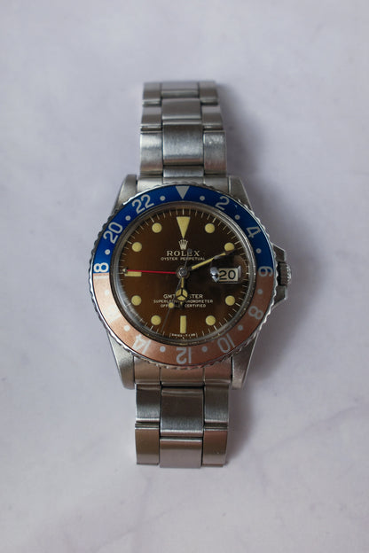 Rolex GMT-Master 1675 Glossy Gilt Tropical Dial Extremely Rare B+P 1966 (Full-Set/Serviced)