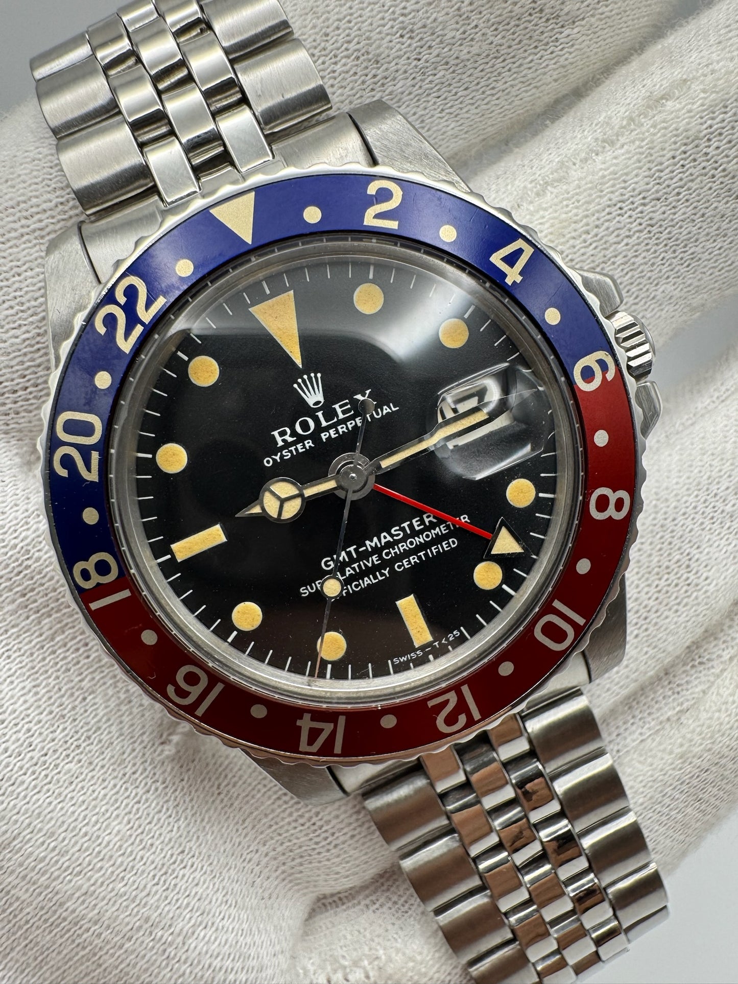 Rolex GMT-Master 1675 MK1 Long E Pepsi Red Back Insert Nice Patina 1968 (Serviced)