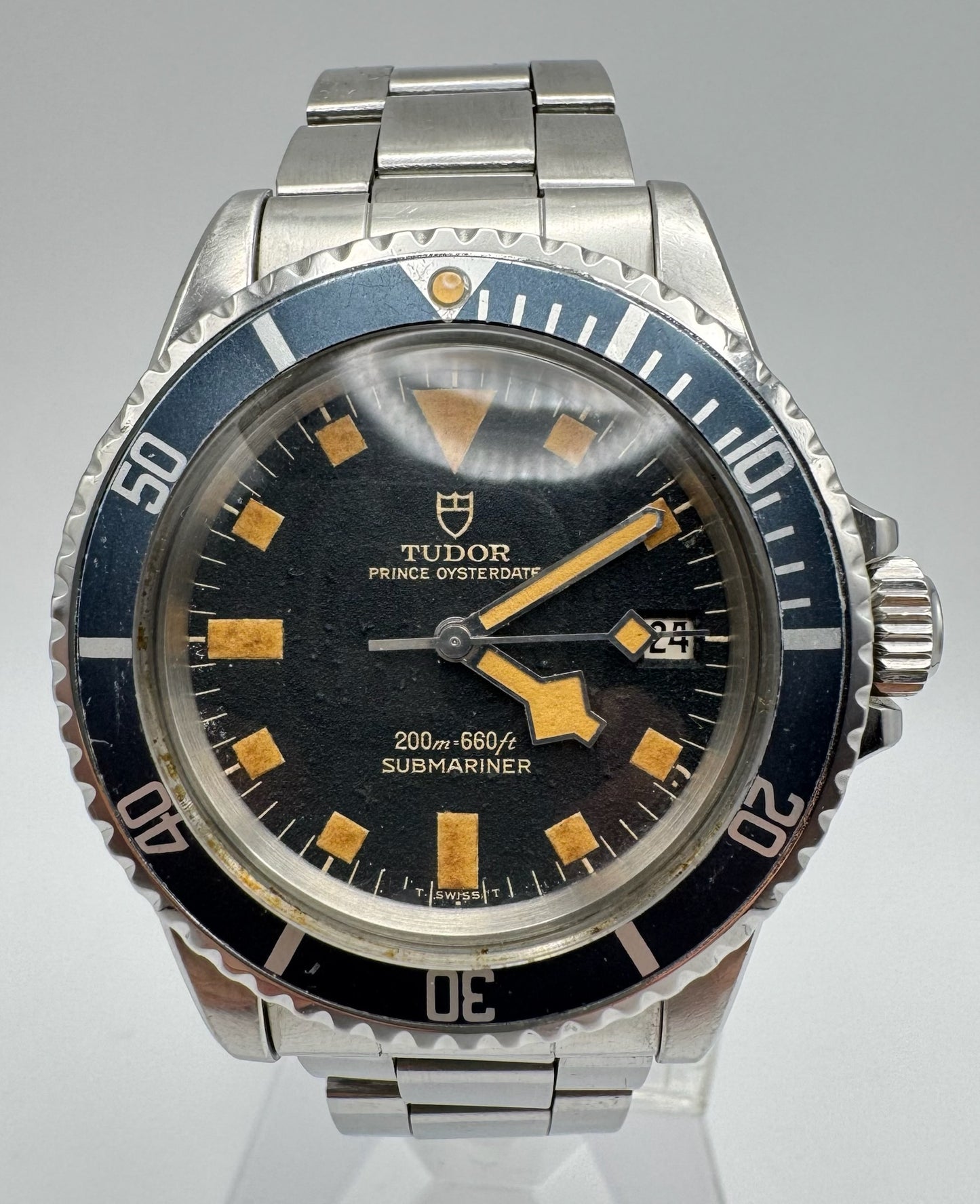 Tudor Submariner Snowflake Full Steel Black Pumpkin Patina Blue Insert Rare Confetti Dial 1968 (Unpolished/Serviced)