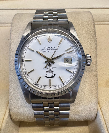 Rolex Datejust 36 Full Steel Jubilee White Porcelain Dial KSA Saudi Arabia Fahed 1988 (Full-Set/Unpolished)