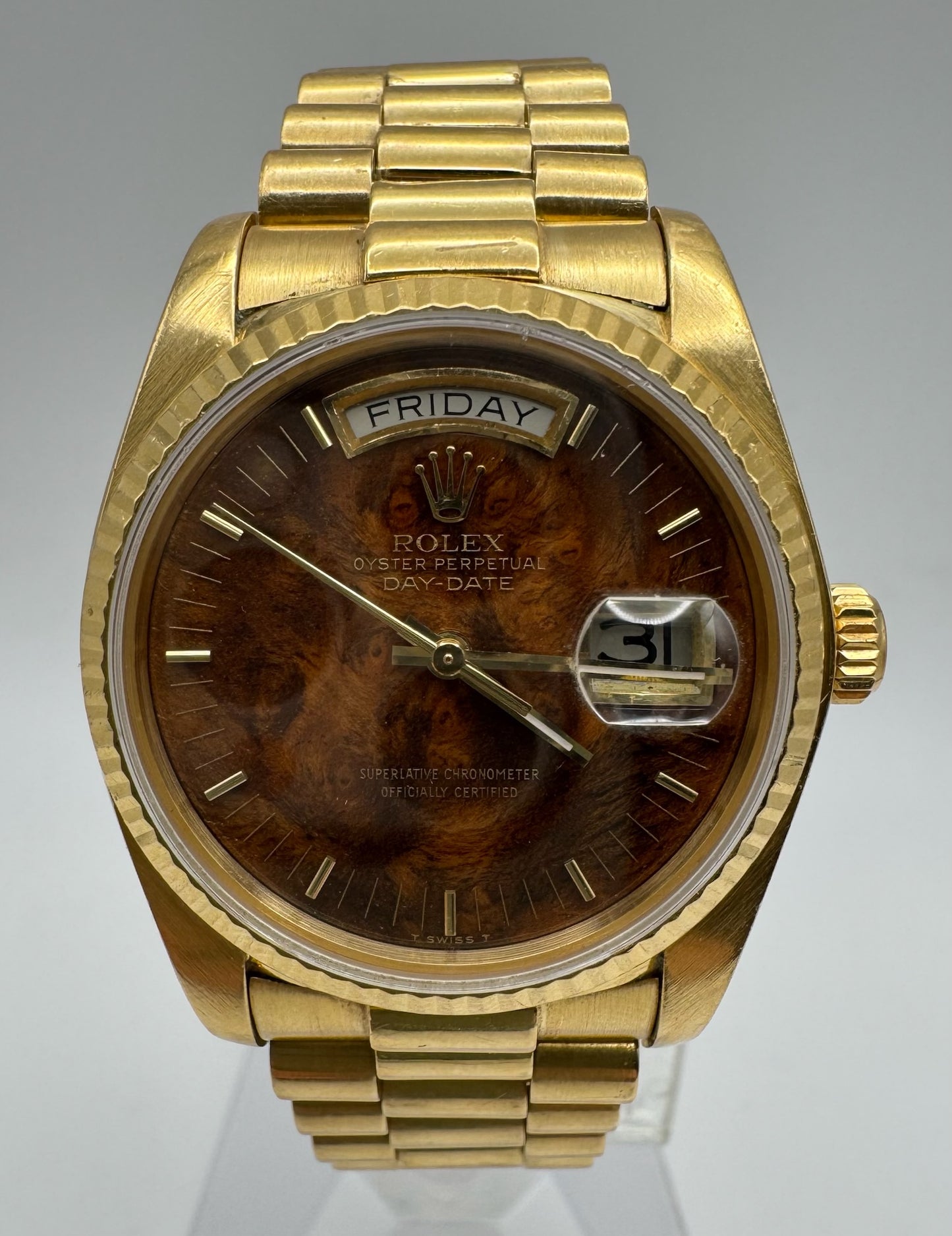 Rolex Day-Date 36 Yellow Gold Rare Wood Dial 1986 (Full-Set/Unpolished)