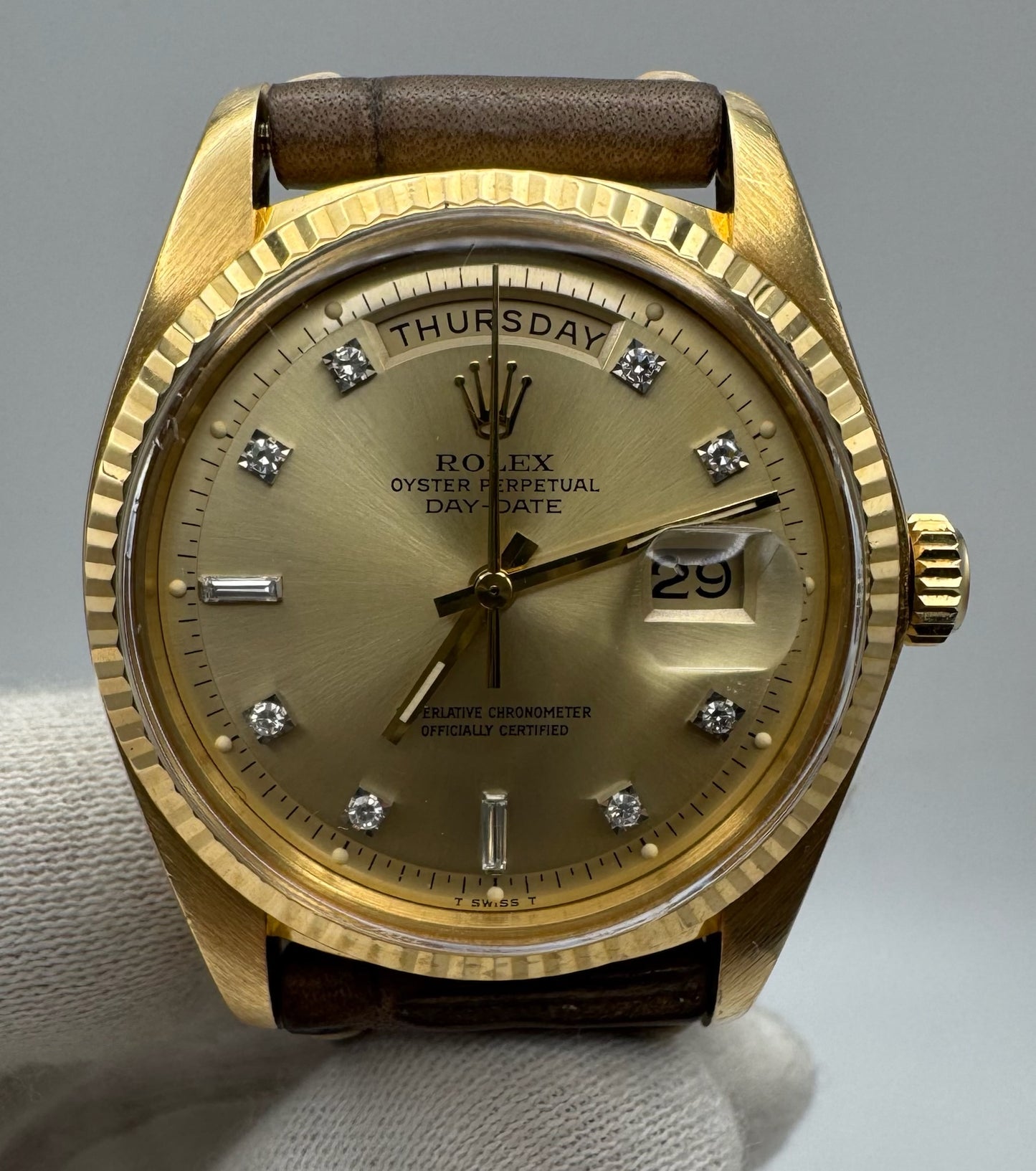 Rolex Day-Date 36 Yellow Gold Head 18K Factory Diamond Dial 1977 (Service Papers/Serviced)