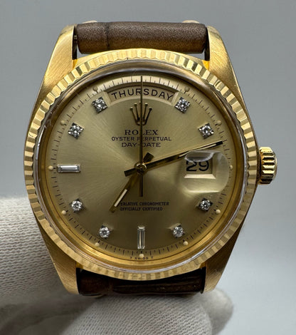 Rolex Day-Date 36 Yellow Gold Head 18K Factory Diamond Dial 1977 (Service Papers/Serviced)