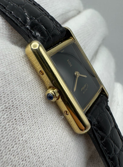 Cartier Tank Vermeil Gold Plated Quartz Black Dial 1986 (Full-Set)