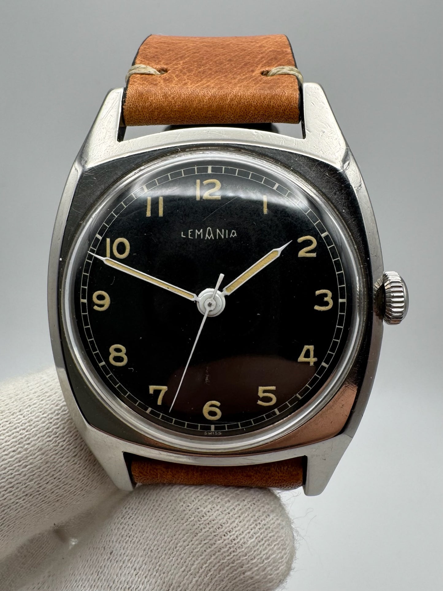 Lemania WWII Majetek Czech Air Force Steel Yellow Patina Military Pilot’s Watch 1939 (Serviced)