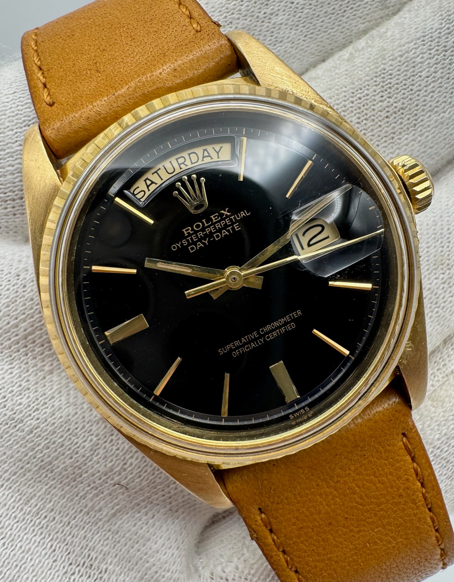 Rolex Day-Date 36 Yellow Gold 18K Head Black Glossy Swiss Only Door Stop Index 1974