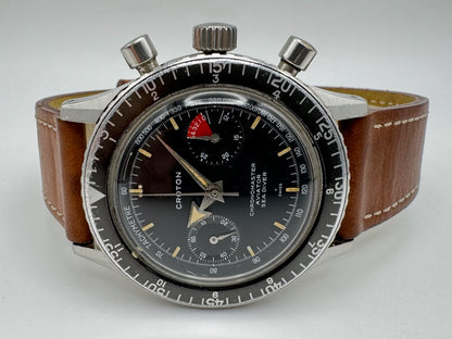 Croton Aviator Sea Diver Chronograph Manual Winding Yellow Patina Broad Arrow Hands Faded Bezel 1960s (Unpolished)