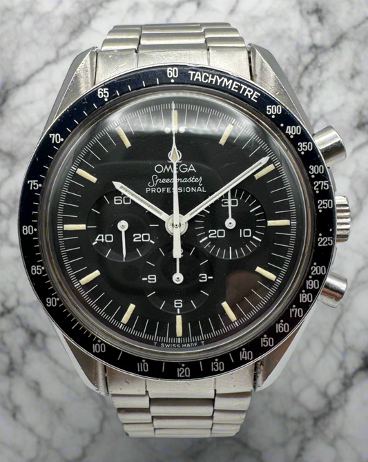 Omega Speedmaster Professional Moonwatch Full Steel Tritium Dial Blue Insert 1970’s (Unpolished)