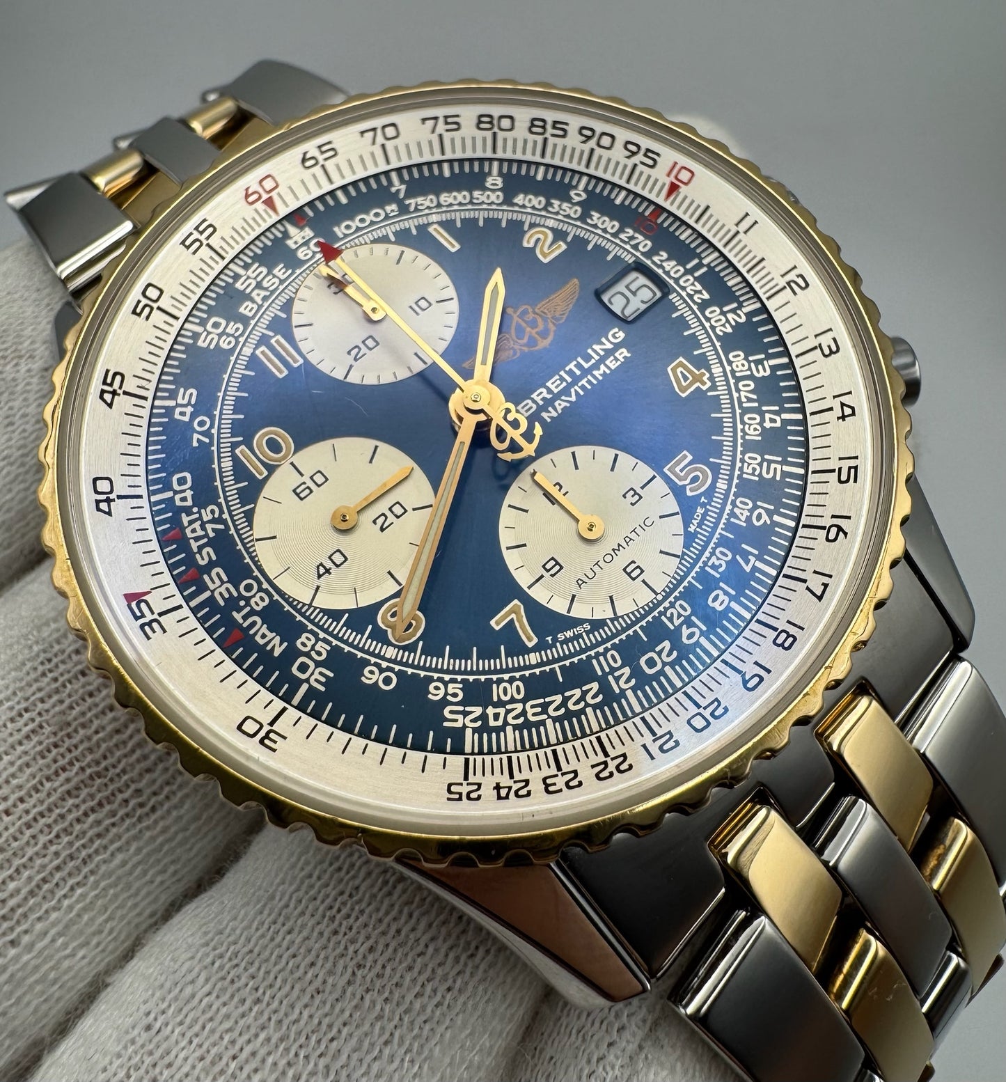 Breitling Old Navitimer Two Tone Blue Tritium Dial Yellow Patina Steel/Yellow Gold (Serviced)