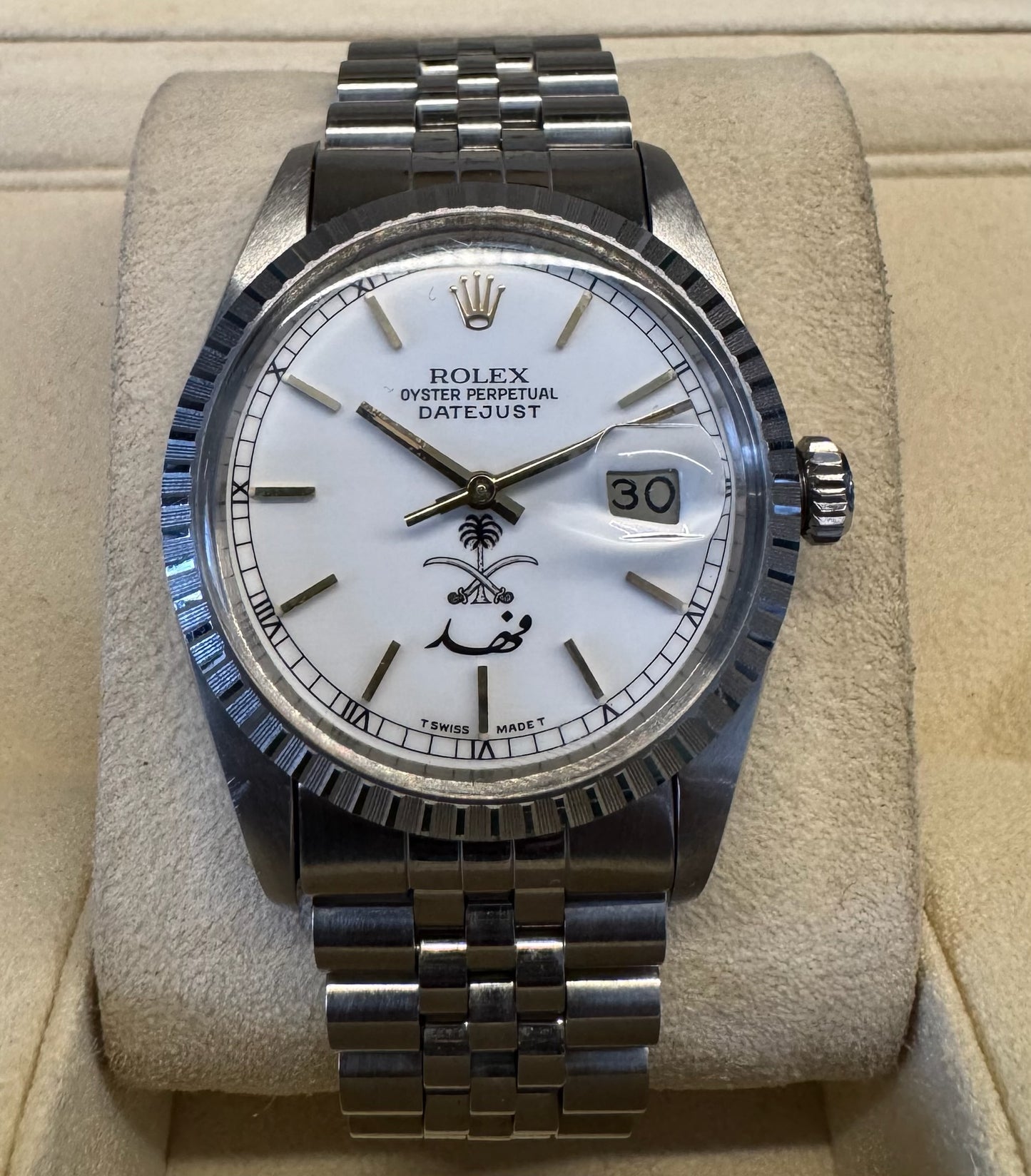 Rolex Datejust 36 Full Steel Jubilee White Porcelain Dial KSA Saudi Arabia Fahed 1988 (Full-Set/Unpolished)