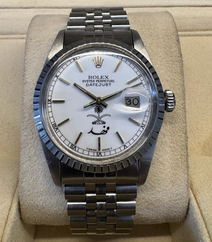 Rolex Datejust 36 Full Steel Jubilee White Porcelain Dial KSA Saudi Arabia Fahed 1988 (Full-Set/Unpolished)