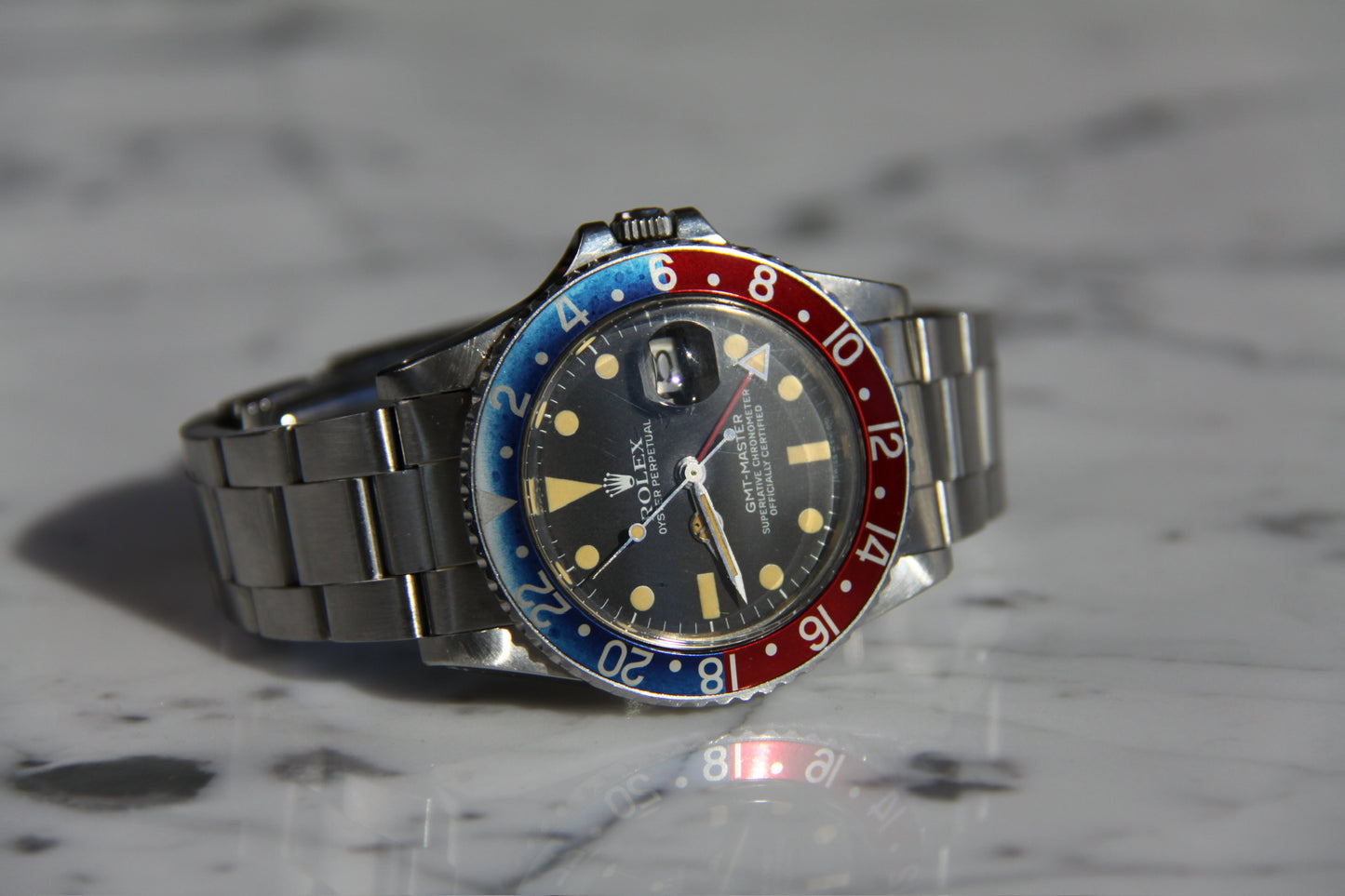 Rolex GMT-Master 16750 Pepsi Matte Dial Yellow Patina 1980 (Full-Set/Unpolished)