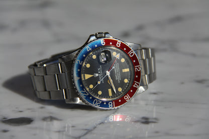 Rolex GMT-Master 16750 Pepsi Matte Dial Yellow Patina 1980 (Full-Set/Unpolished)