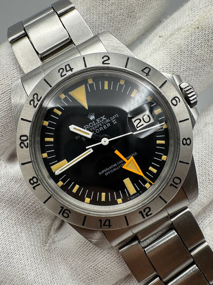 Rolex Explorer II 1655 Steve Mc Queen 1655 Full Steel Yellow Patina MK1 Straight Hand 1972 (Box/Mint/Serviced)