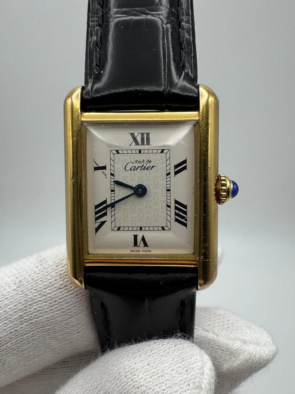 Cartier Tank Vermeil Gold Plated Quartz White Roman Dial