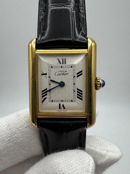 Cartier Tank Vermeil Gold Plated Quartz White Roman Dial