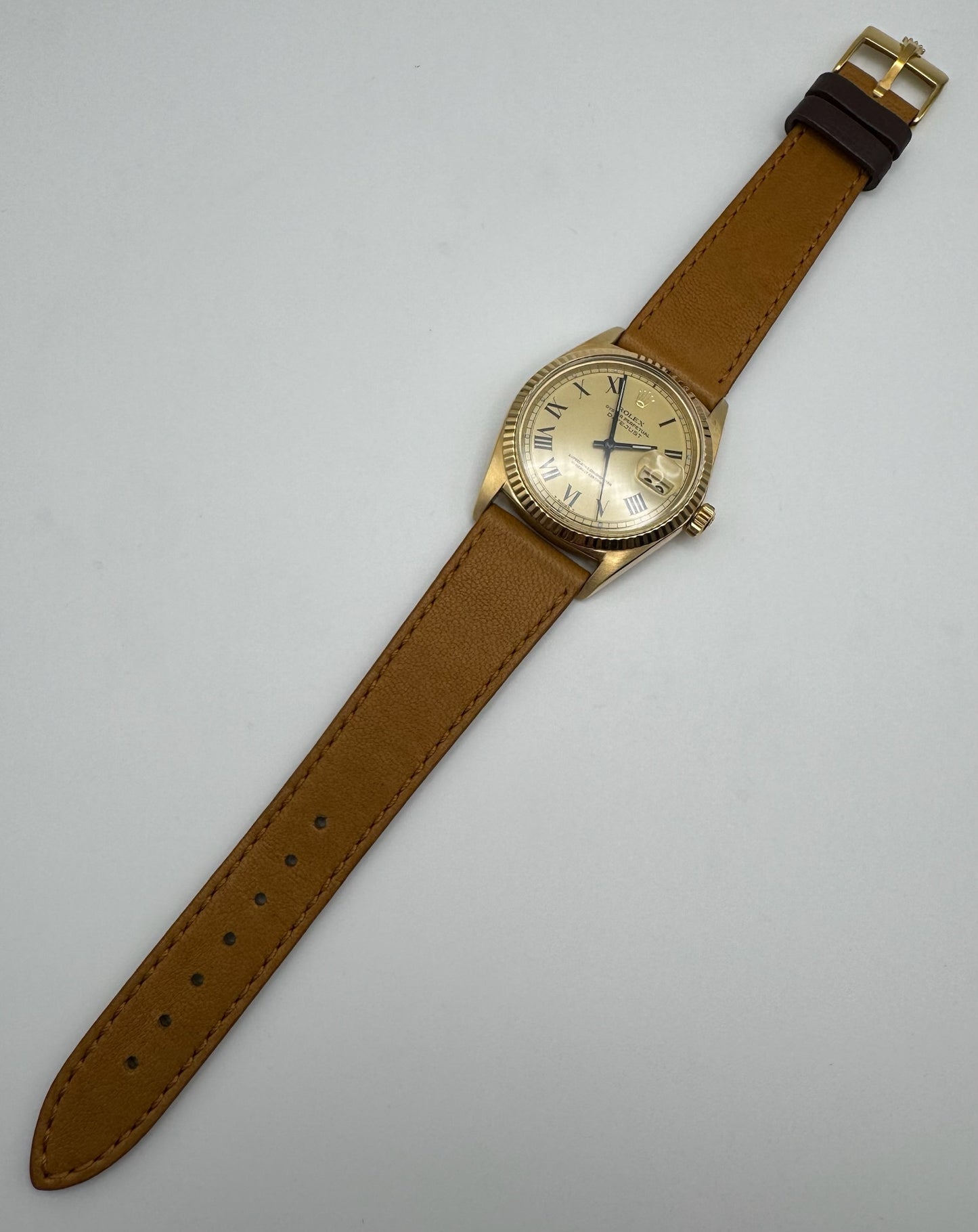 Rolex Datejust 36 Yellow Gold Rare Champagne Buckley Dial 1975