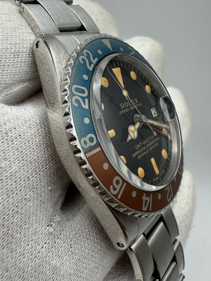 Rolex GMT-Master 1675 PCG Cornino Glossy Gilt Heavy Patina Zinc Sulfide Pepsi 1960 (Serviced)