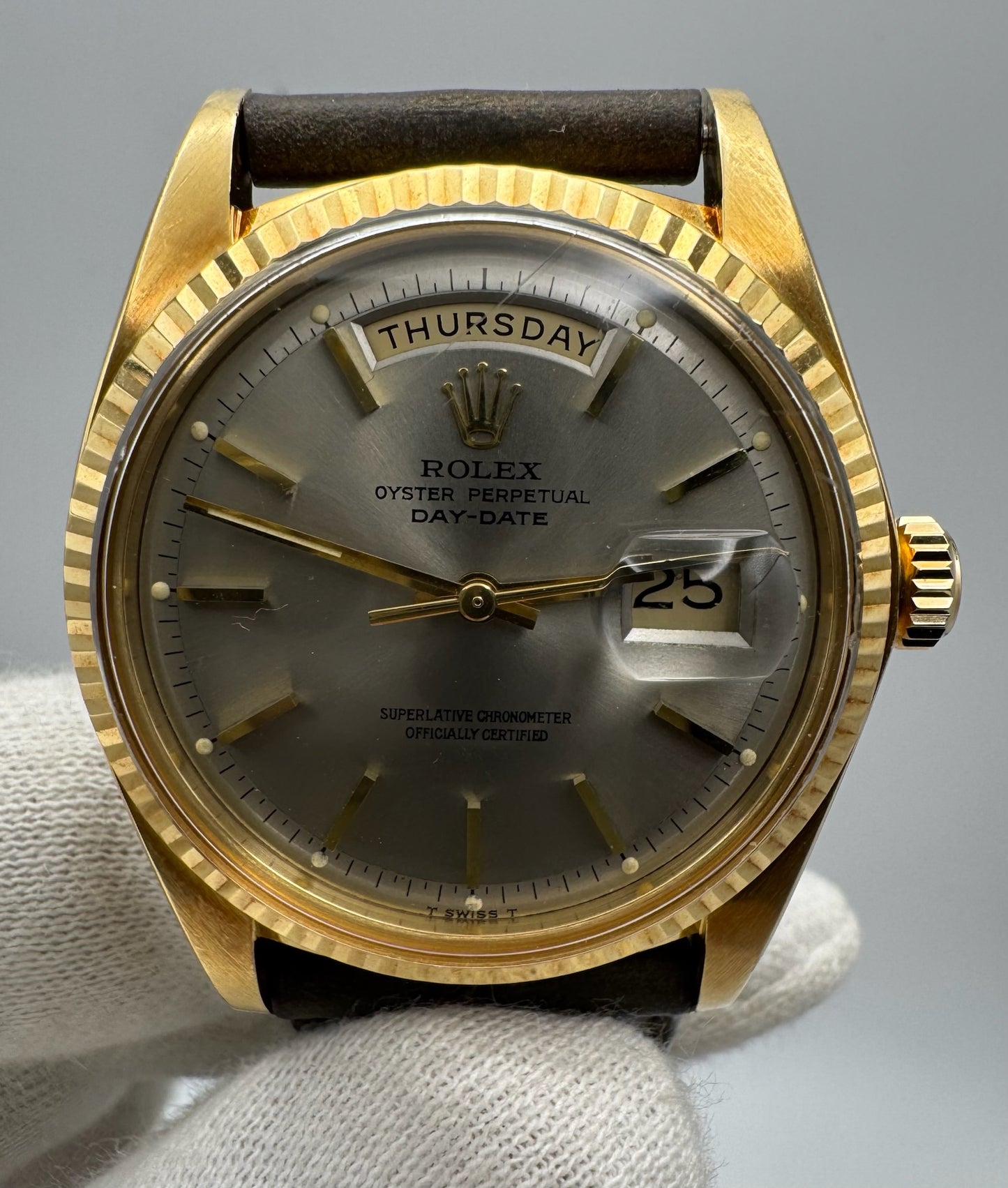 Rolex Day-Date 36 18K Yellow Gold Head Very Rare Dark Grey Dial 1973 (Serviced)
