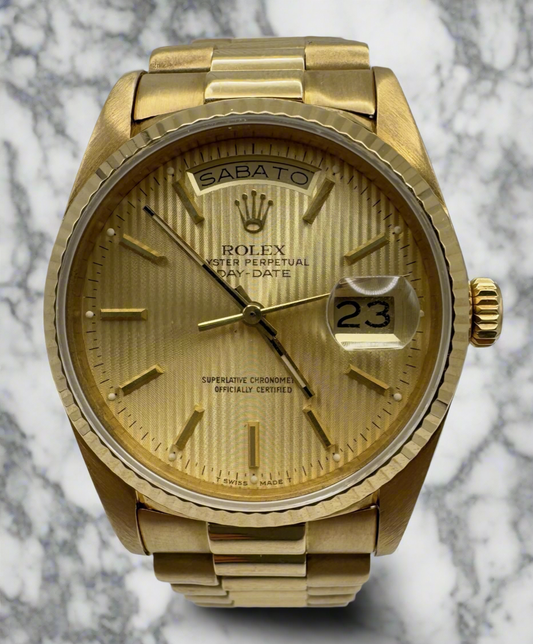 Rolex Day-Date 36 Full Gold 18K Champagne Tapestry Dial 1987