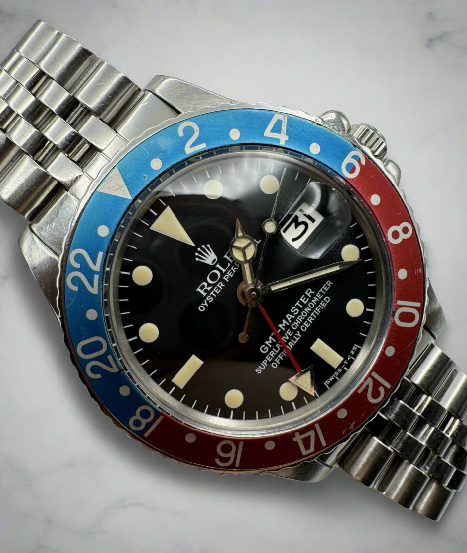 Rolex GMT-Master 1675 Steel Jubilee Faded Turquoise Pepsi Insert 1971 (Unpolished)