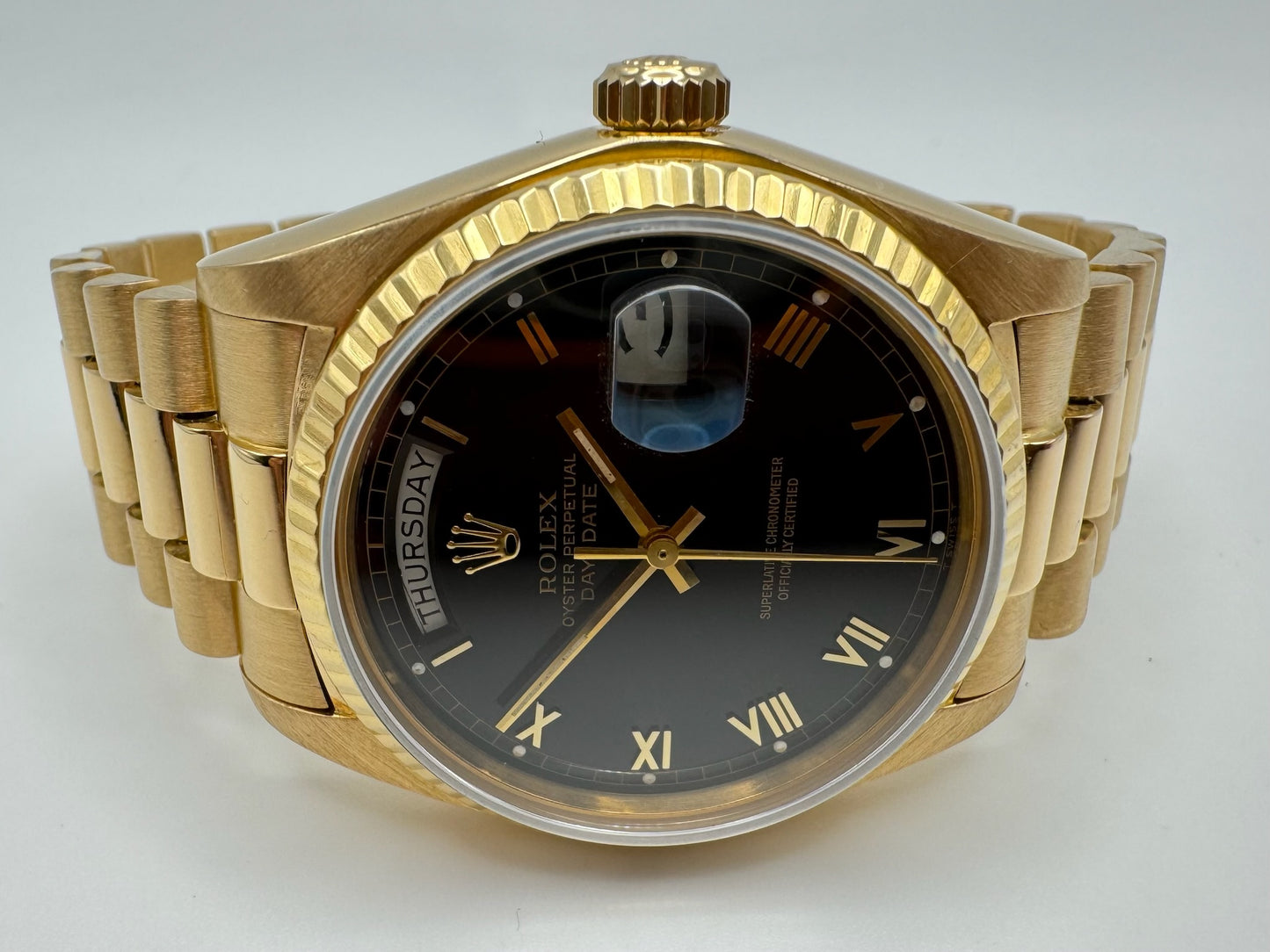 Rolex Day-Date 18K Full Gold OEM Black Roman Dial 1979