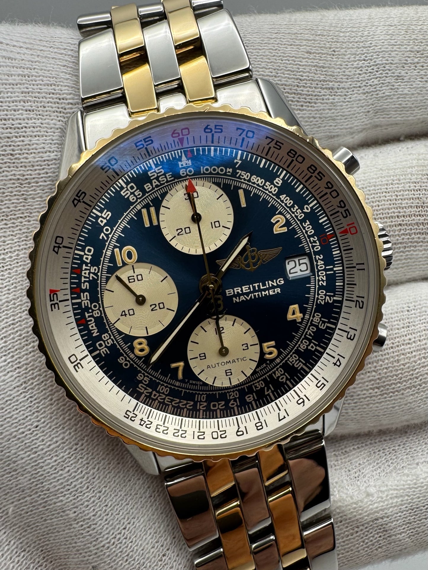 Breitling Old Navitimer Two Tone Blue Tritium Dial Yellow Patina Steel/Yellow Gold (Serviced)